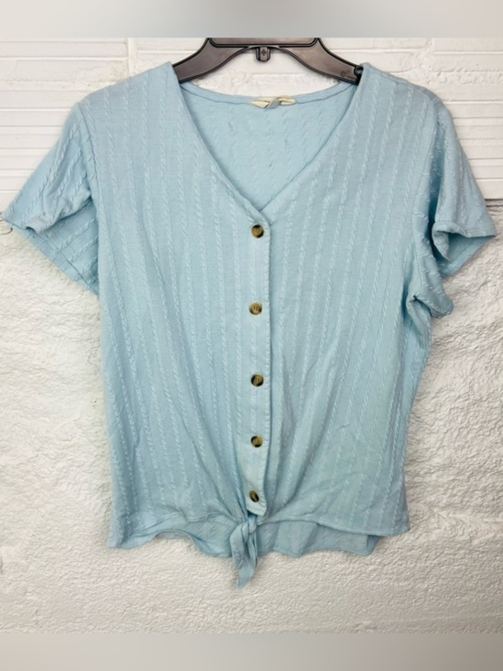 Weatherproof Light Blue Button-Front Tie Hem Top size small